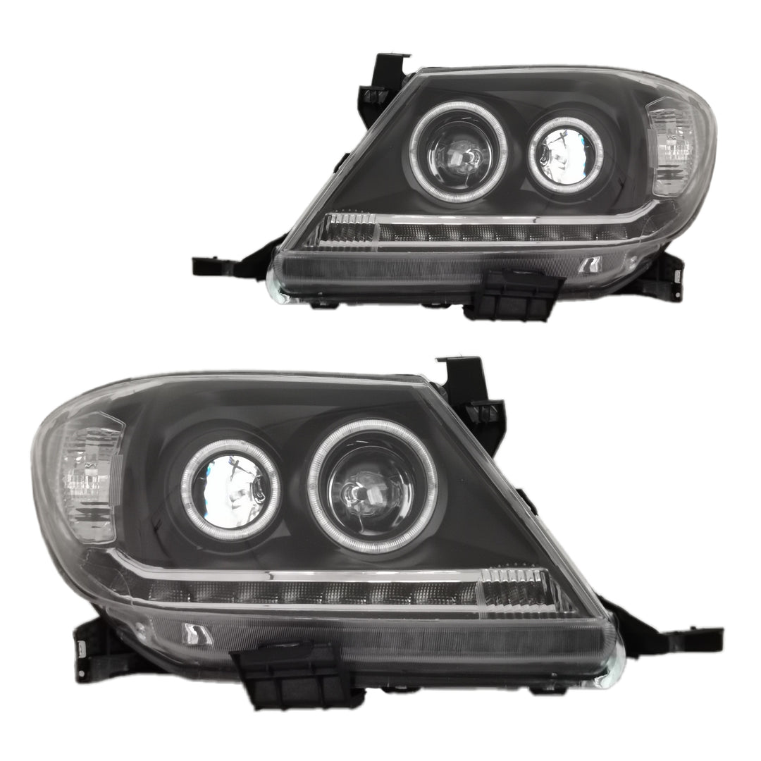 SMOKE LED HEADLIGHTS DRL HALO PROJECTOR LAMP ANGEL EYES FOR TOYOTA HILUX 2008-2015