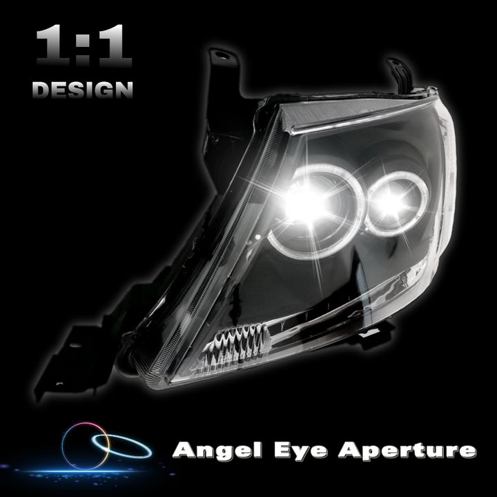 SMOKE LED HEADLIGHTS DRL HALO PROJECTOR LAMP ANGEL EYES FOR TOYOTA HILUX 2008-2015